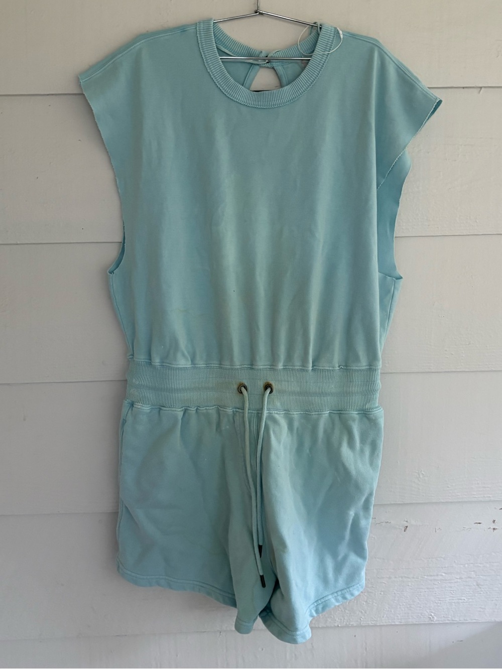 Free People Movement Blue Open Back Romper Medium Drawstring Athletic Lounge